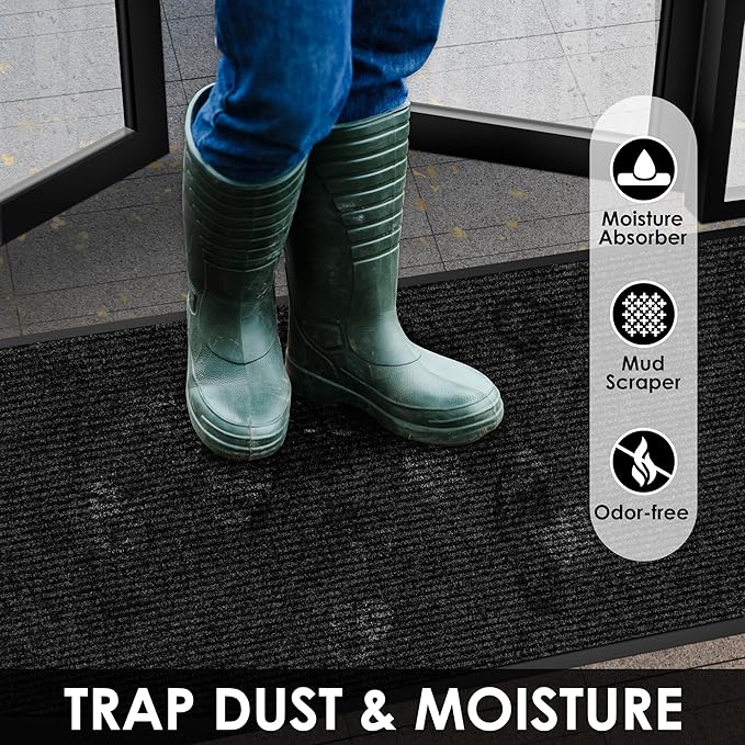 3′ x 12′ Front Door Mat Indoor Outdoor Entrance, Commercial Floor Mat Heavy Duty Dirt Trapper Entryway Doormat, Custom Size Non Slip Rubber Backing Welcome mat, Door Mat for High Traffic Area