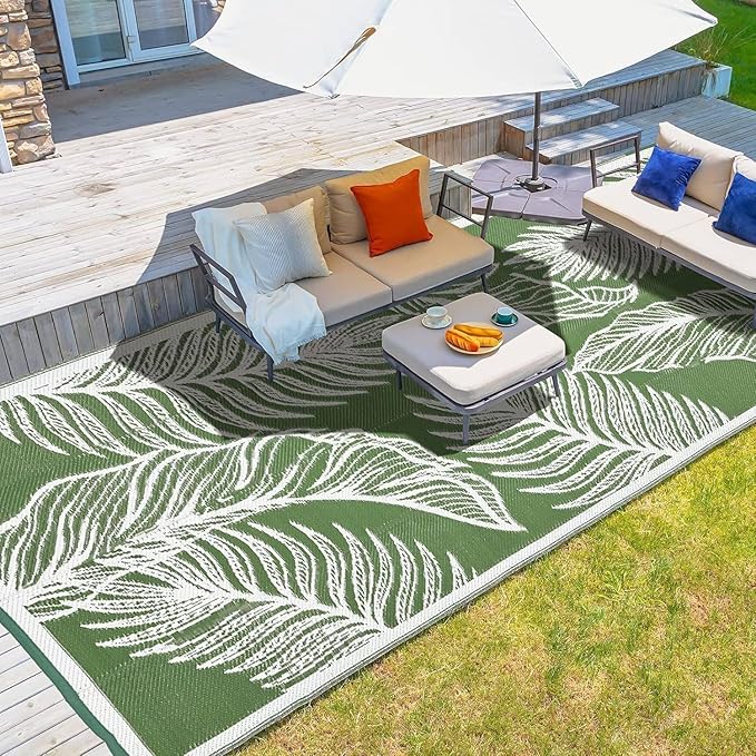 wikiwiki Outdoor Rug, 9x18ft Waterproof Reversible Mat Indoor Outdoor Rugs Carpet, Small Area Rug Plastic Straw Rug for Pa...
