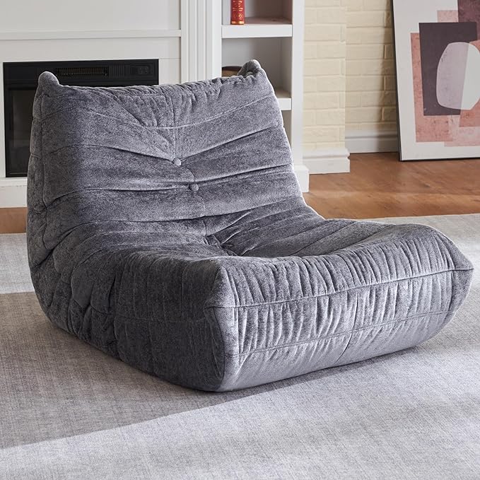 HABUTWAY Bean Bag Chair, Giant Bean Bag Chairs for Adults, Bean Bag Sofa with Filler Faux Fur, Memory Foam Bean Bag Couches Fireside Lazy Sofa for Living Room, Bedroom, Office (Grey)