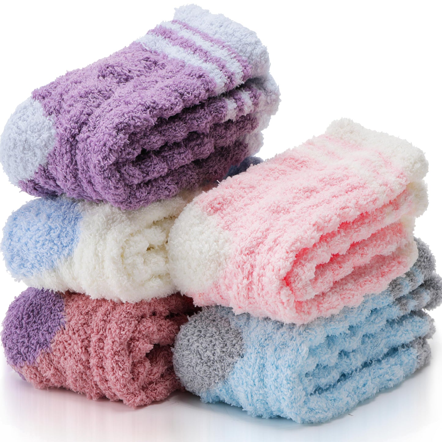 ANTSANG Fuzzy Socks for Women, Fluffy Warm Soft Slipper Socks for Winter & Home, Ideal for Teen Girls(Assorted Stripes)