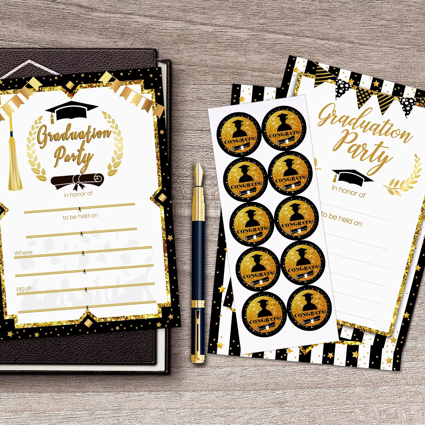 jollylife 156PCS Graduation Party Invitations 2025 Cards with Envelopes Stickers - Grad Congrats Announcements Supplies(2 Styles)
