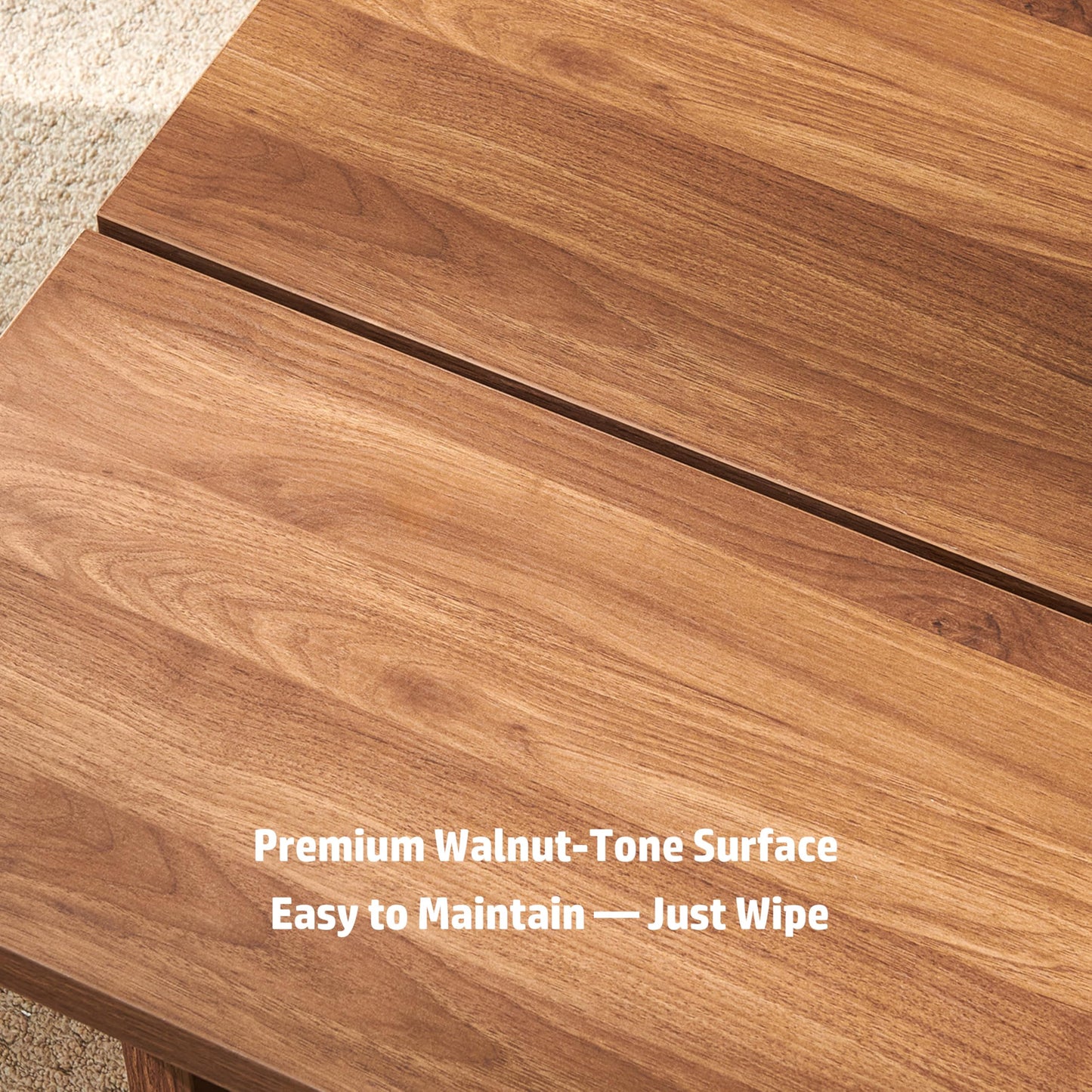 FHKJ Rectangle Coffee Table, 47" Modern Walnut Living Room Table with Wood Grain Surface, Low Profile Center Table, Japanese Tea Table, 2-Leg Design for Small Apartment Sofa, Walnut Brown