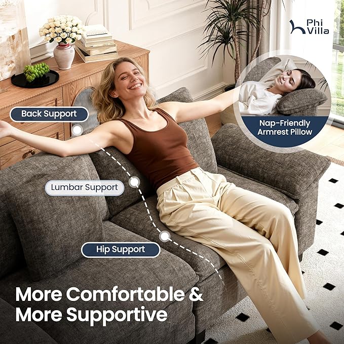 PHI VILLA Cloud Modular Couches Sets, 2 Pieces Comfy Sectional Sofa Set with Loveseat, 5-Seater Upholstered Couch for Living Room, Chenille Fabric, Smoky Grey
