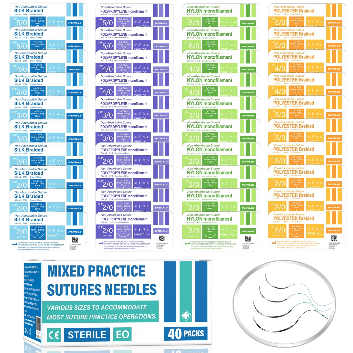 Spectabilis Suture Practice Thread and Needles for Medical Students Training Only (40 Mixed)