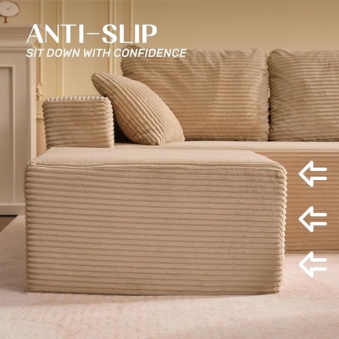 Afuson 107" Boneless Couch with Deep Seat, Modular Sectional Sofa, Cloud Sectional Couch for Living Room, No Assembly Required, Corduroy, L-Shape Right, Camel
