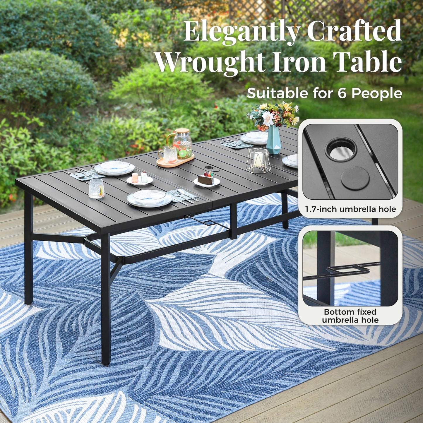 MIXPATIO Outdoor Patio Dining Table for 8, 83" x 39" Rectangular Metal Patio Dining Table with 1.7" Umbrella Hole for Garden, Backyard and Porch