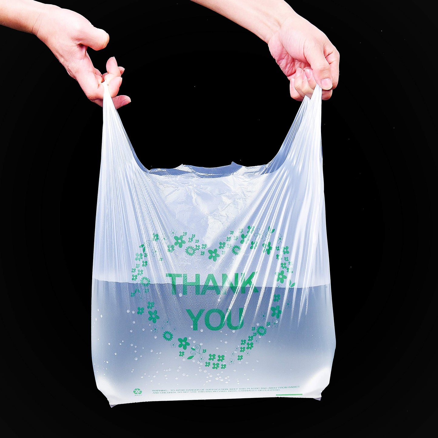 LazyMe Thank You T Shirt Bags White Plastic Grocery Bags with Handles, Standard Supermarket Size, 12 x 20 inch (100 pcs)