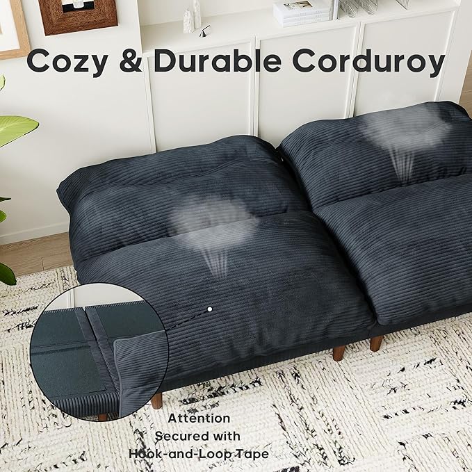 DreamDashio Futon Sofa Bed, 4 in 1 Multi-Functional Futon Couch with Adjustable Backrest, Convertible Sleeper Sofa Bed and Recliner Lounge, Loveseat for Living Room, Apartment, Office, 3 Sets, Black