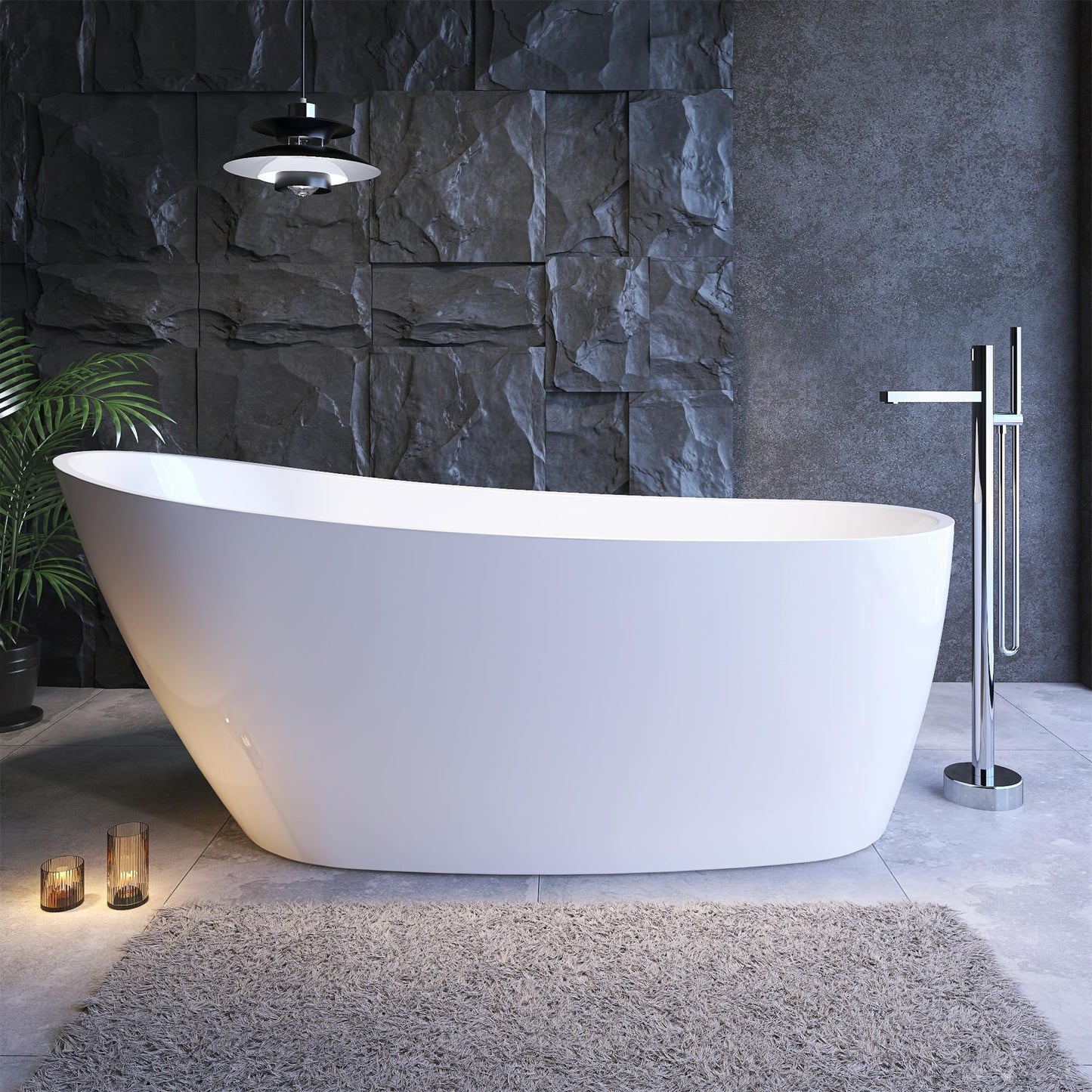 Yinzanw 67" Acrylic Free Standing Tub, Stand Alone Tub, Freestanding Bathtub, Soaking Bathtub, cUPC Certified, CM(Glossy White)