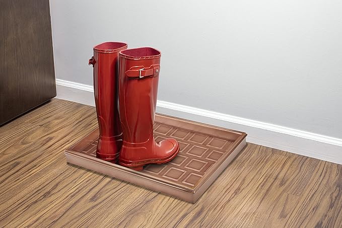 Good Directions Small Boot Tray, Squares Multi-Purpose All Weather Decorative Boot Tray, Shoes, Plants, Garage, Patio Door, Pet Bowls, 20 inch Entry Indoor Shoe Tray for Apartment, Copper Finish