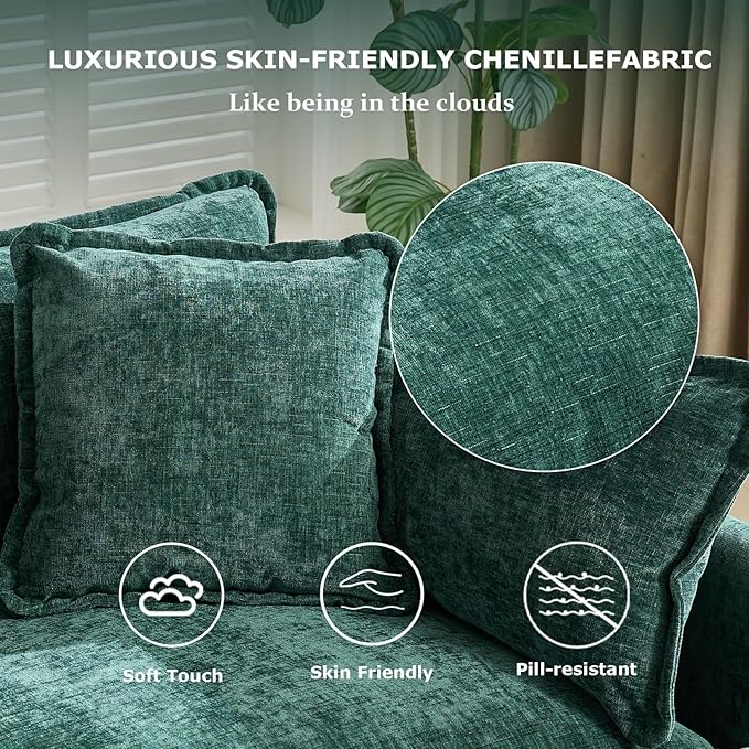 SoarFlash 113.78" Chenille Sectional Sofa, Comfy U Shaped Modular Coush Sofa with Ottoman, Modern 4 Seat Couch Deep Seat Sofa Set for Living Room,Green