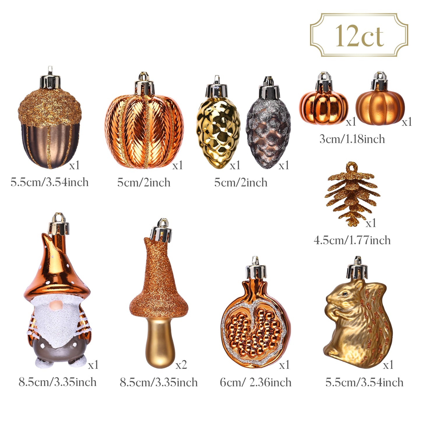 Valery Madelyn Fall Tree Ornaments for Home, 12ct Shatterproof Fall Decorations for Small Tree, Orange Hanging Gnome Ball for Harvest Halloween Thanksgiving Autumn