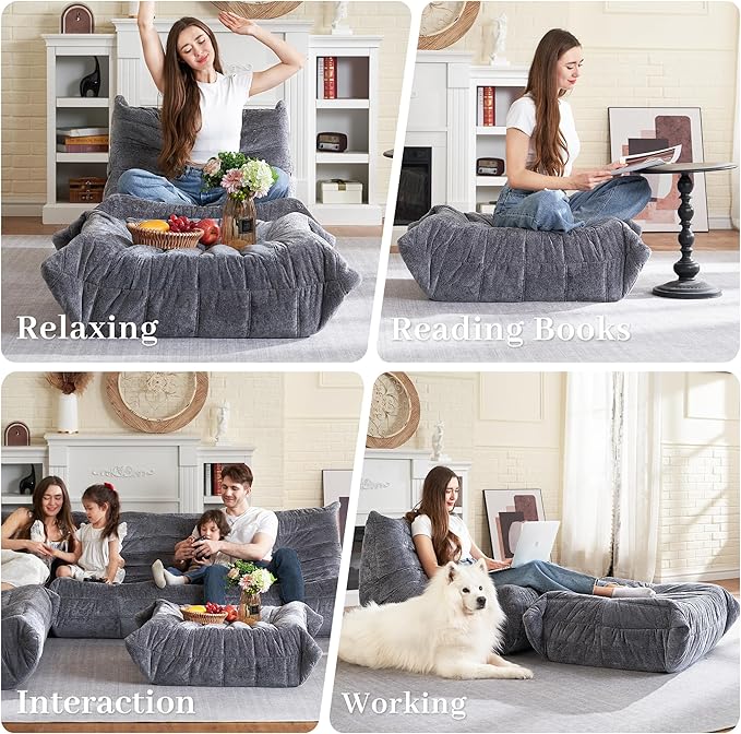 HABUTWAY Bean Bag Ottoman,Foot Rest,Fireside Chair Memory Foam Lazy Bean Bag Sofa for Living Room,Bedroom,Dorm,Office (Ottoman-Grey)