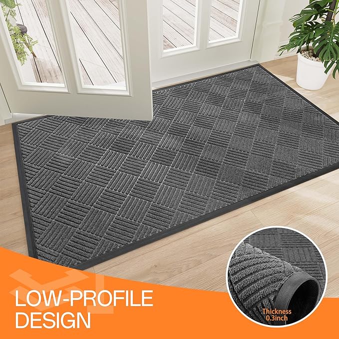 Indoor Outdoor Door Mat, 6’x 4' Doormat for Entryway, Rubber Backing Non Slip Front Door Mat Outside Entrance, Super Absorbent Commercial Floor Mat for Home Office, Gray