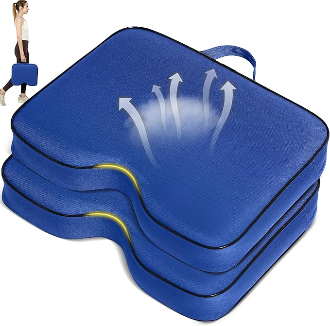 FASTMOMENT 2 Pcs Stadium Seat Cushions - Outdoor Seat Cushions for Bleachers Fashion & Portable Stadium Cushions with Decorative Strips Water-Repellent Stadium Seats for Outdoor Sports Events (Blue)