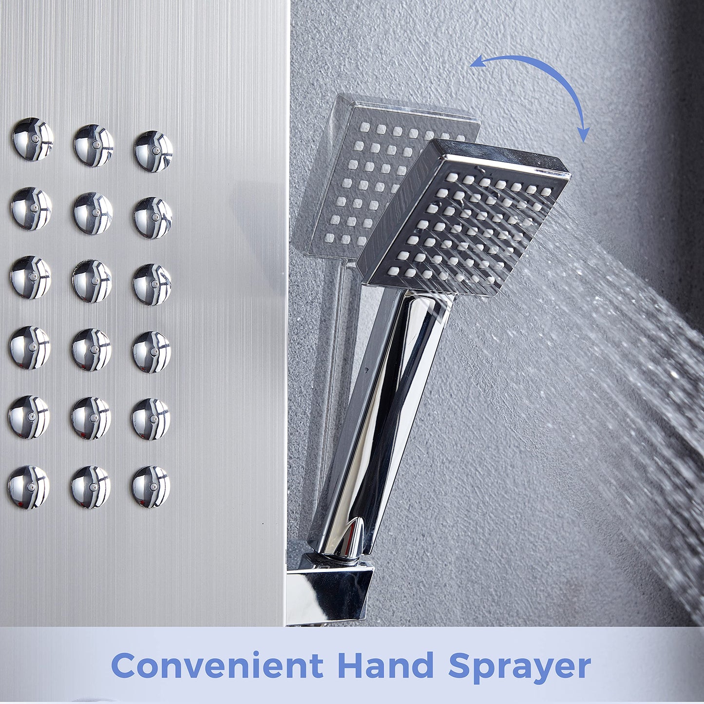 Delavin Stainless Steel Shower Panel Tower System, Wall-Mount Complete Shower Panel with Rainfall Waterfall Shower Head, Massage Body Jets, Tub Spout, Handheld Shower, Brushed Nickel