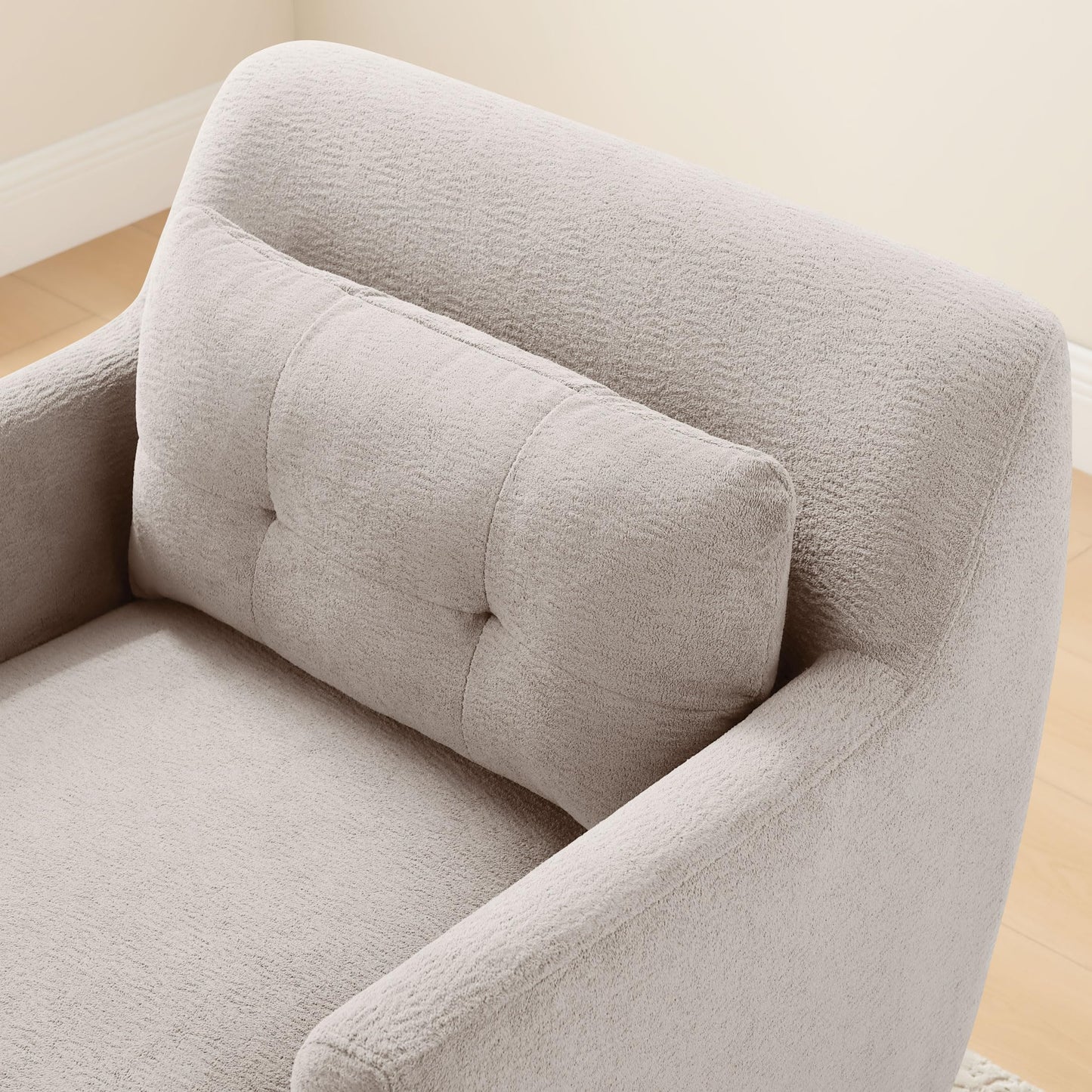 VANOMi Modern Accent Chair with Terry Fabric, Upholstered Armchair with Spring Package Cushion & Solid Wood Frame, Comfy Lounge Chair for Living Room, Bedroom, or Reading Corner, Terry, Camel