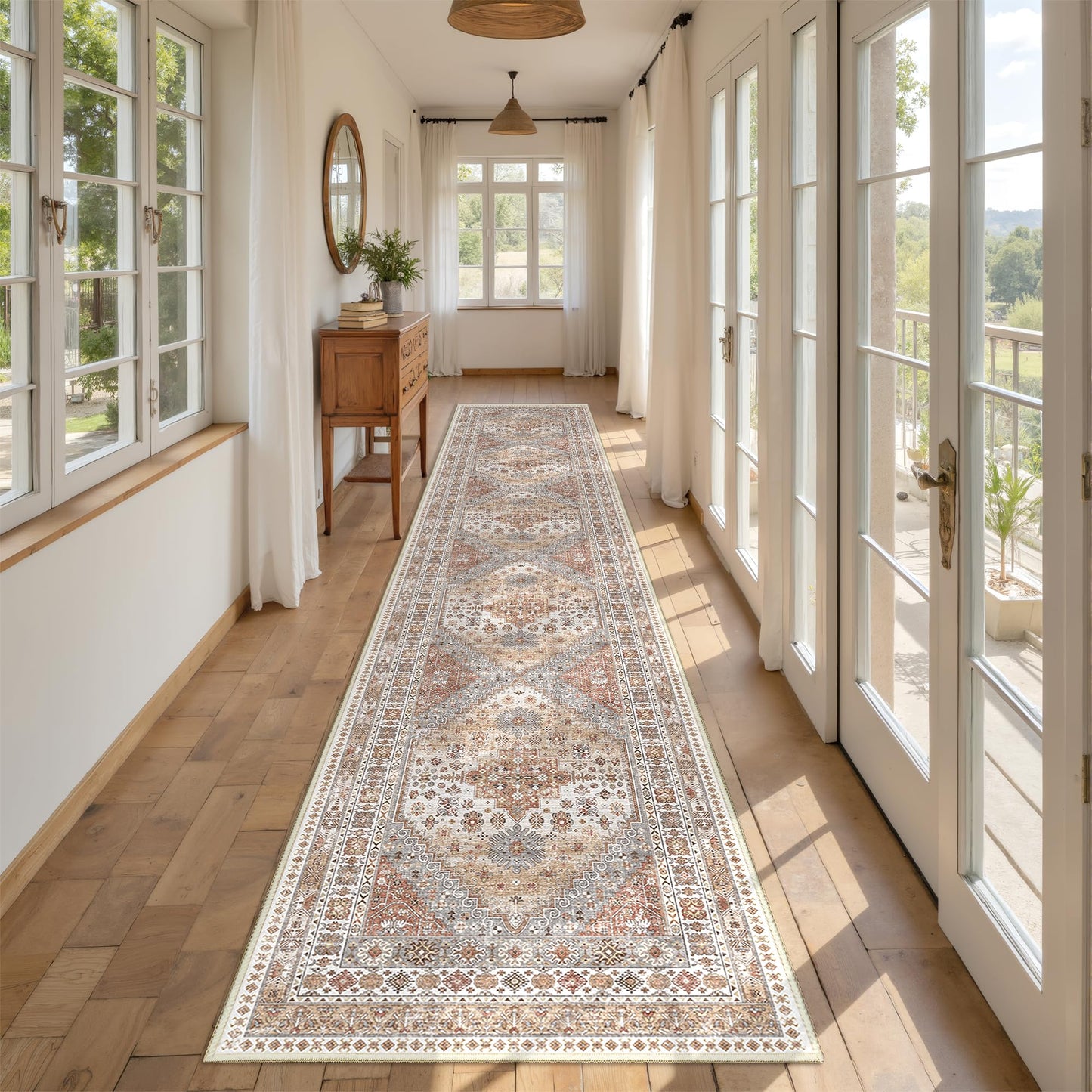 Restydon Hallway Runner Rug 2x12, Extra Long Washable Runner Rugs with Rubber Backing, Non Slip Runner, Vintage Rug Runners for Kitchen Laundry Room Entryway (Orange,2'x12')