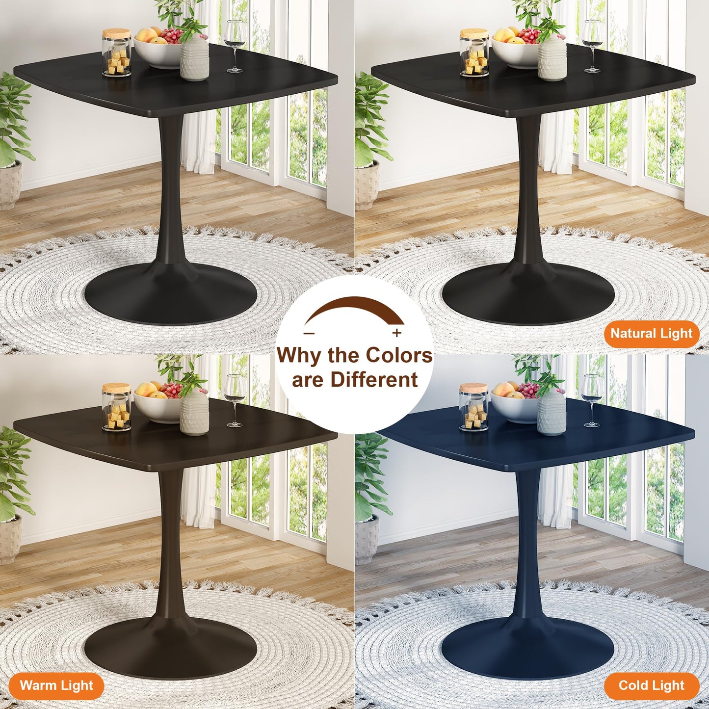 DKLGG Square Dining Table for 2-4 Person, 32 Inches Kitchen Table Tulip Dining Table MDF and Metal Legs for Kitchen & Dining Room Table, Black