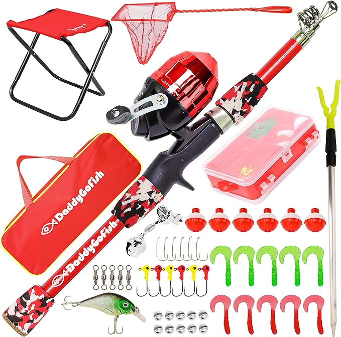 DaddyGoFish Kids Fishing Pole - Rod Reel Combo Tackle Box Starter Set - First Year Small Dock Gear Kit for Boys Girls Todd...