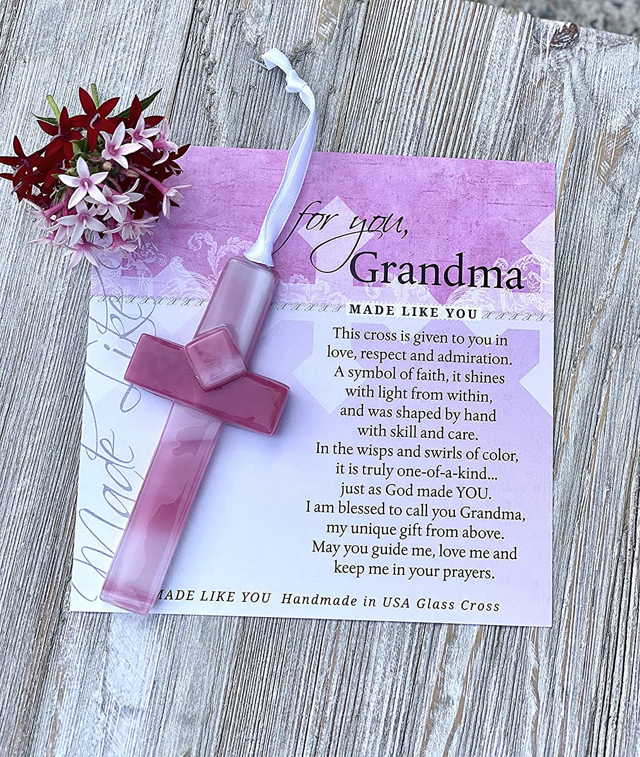 Sentimental Gift for Grandma from Granddaughter/Grandson - Handmade in USA Glass Cross and Grandma Poem - Gift for Grandmother for Mother's Day/Christmas/Birthday- Christian Gift for Grandma