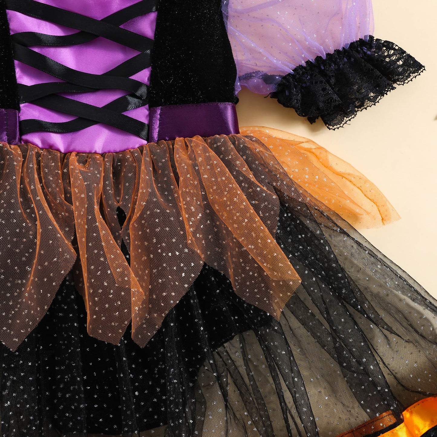 Nicoxijia Newborn Baby Girl Halloween Witch Costume Puff Sleeve Tulle Romper Dress Lace Tutu Skirt Bodysuit Party Outfits