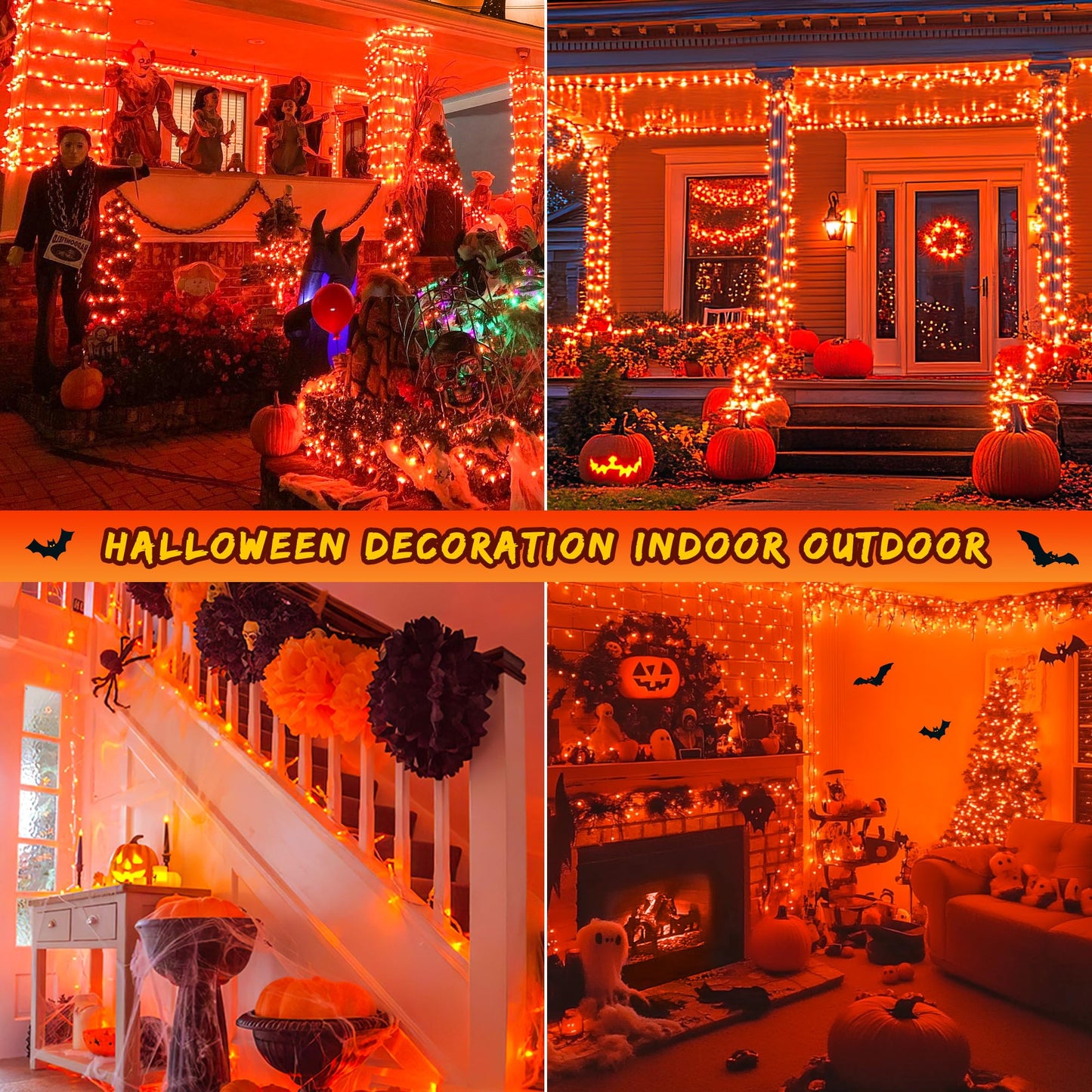 Halloween Lights Outdoor, Orange String Lights Plug in,8 Modes Connectable Twinkle Orange Christmas Lights for Tree Party Garland Thanksgiving Fall Halloween Decorations(33FT 100LED)