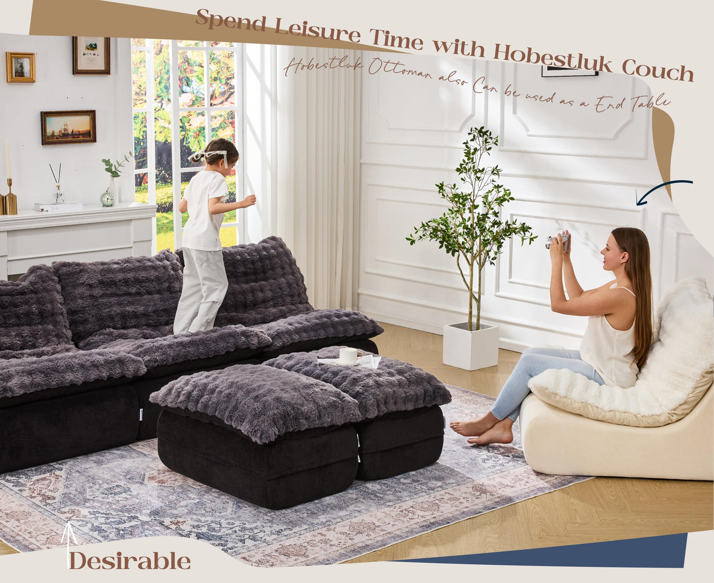 Hobestluk Sofa Couch Foam Sofa for Small Spaces Comfy Sofas with footrest Couch Recliner Small Sofas for Living Room, Bedroom, Apartment (Dark Grey)