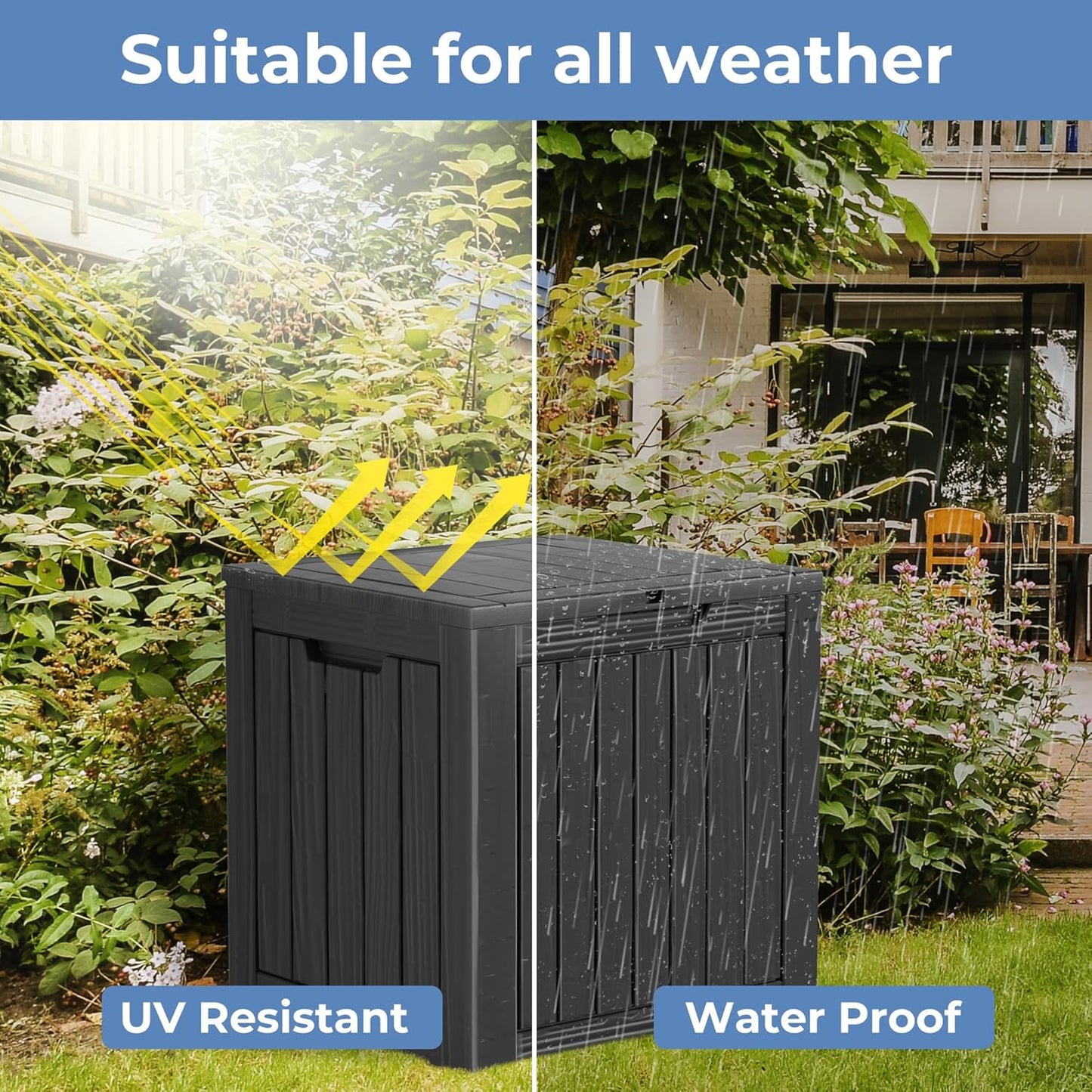 35 Gallon Waterproof Large Resin Deck Box Indoor/Outdoor Lockable Storage Container and Seating for Garden, Pool, and Patio (35 Gallon, Black)