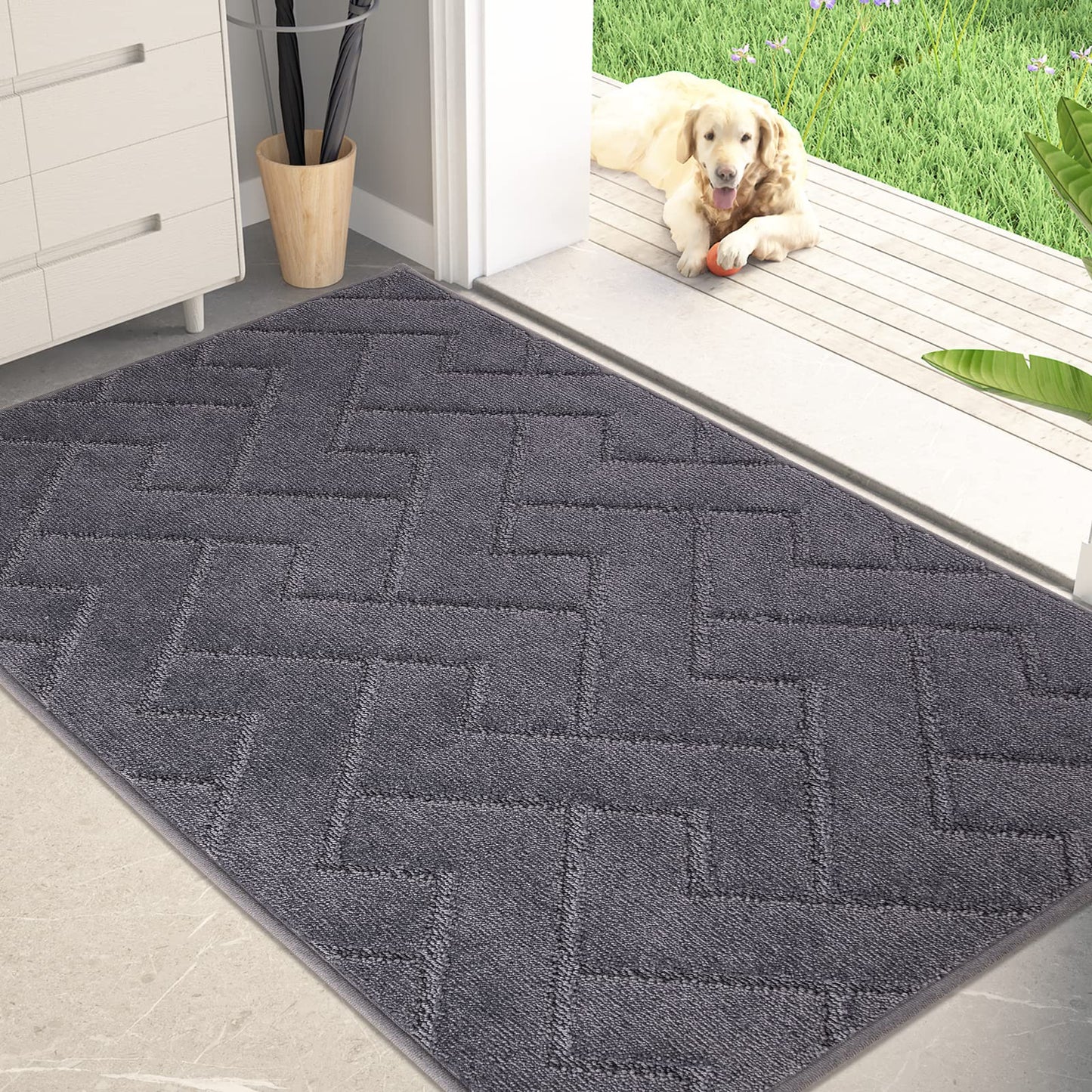 PURRUGS Dirt Trapper Door Mat 32" x 47", Non-Slip Machine Washable Entry Rug, Shoe Scraper, Dog Doormat, Super Absorbent Welcome Mat for Front & Back Door, Muddy Wet Shoes & Paws, Grey