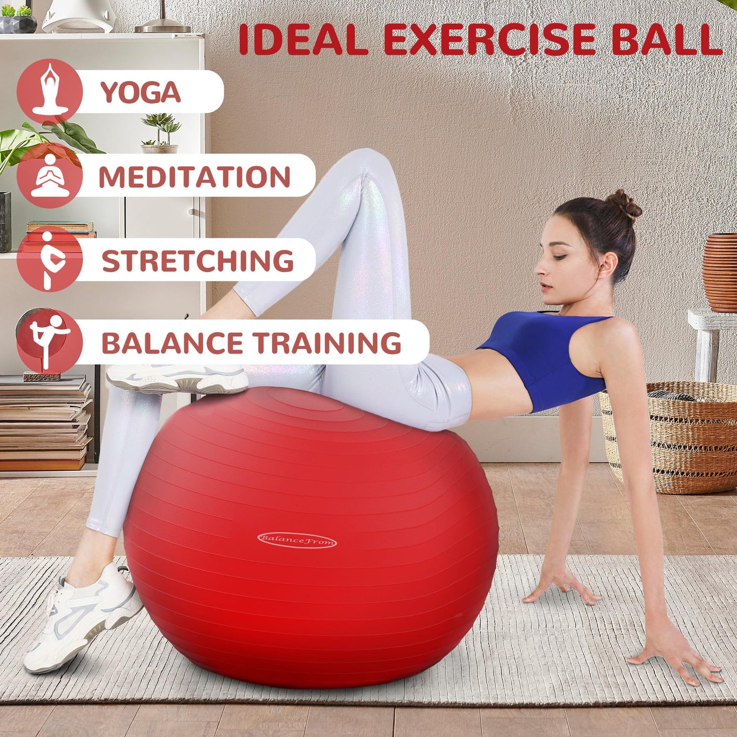 Fitvids Anti-Burst Slip Resistant Exercise Ball - 18-inch, 2,000-Pound Capacity, Red
