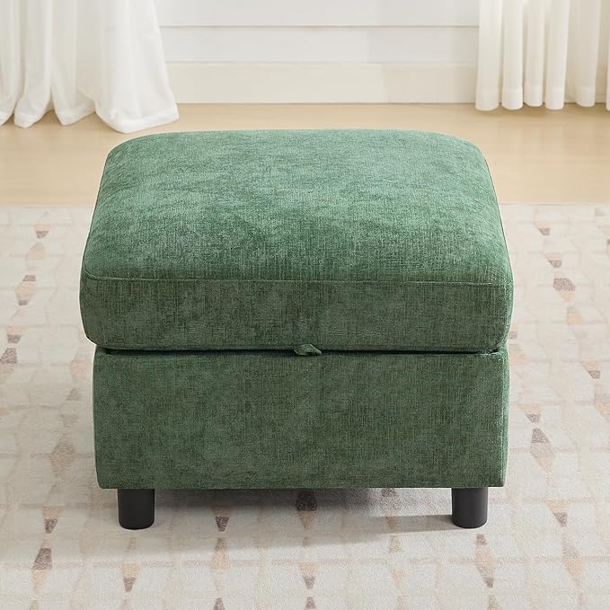 WUTUTUEE 25”Square Storage Ottoman Module for Modular Sectional Sofa, Living Room Coffee Table Sectional Ottoman Footrest for Convertible Couch, Chenille Dark Green