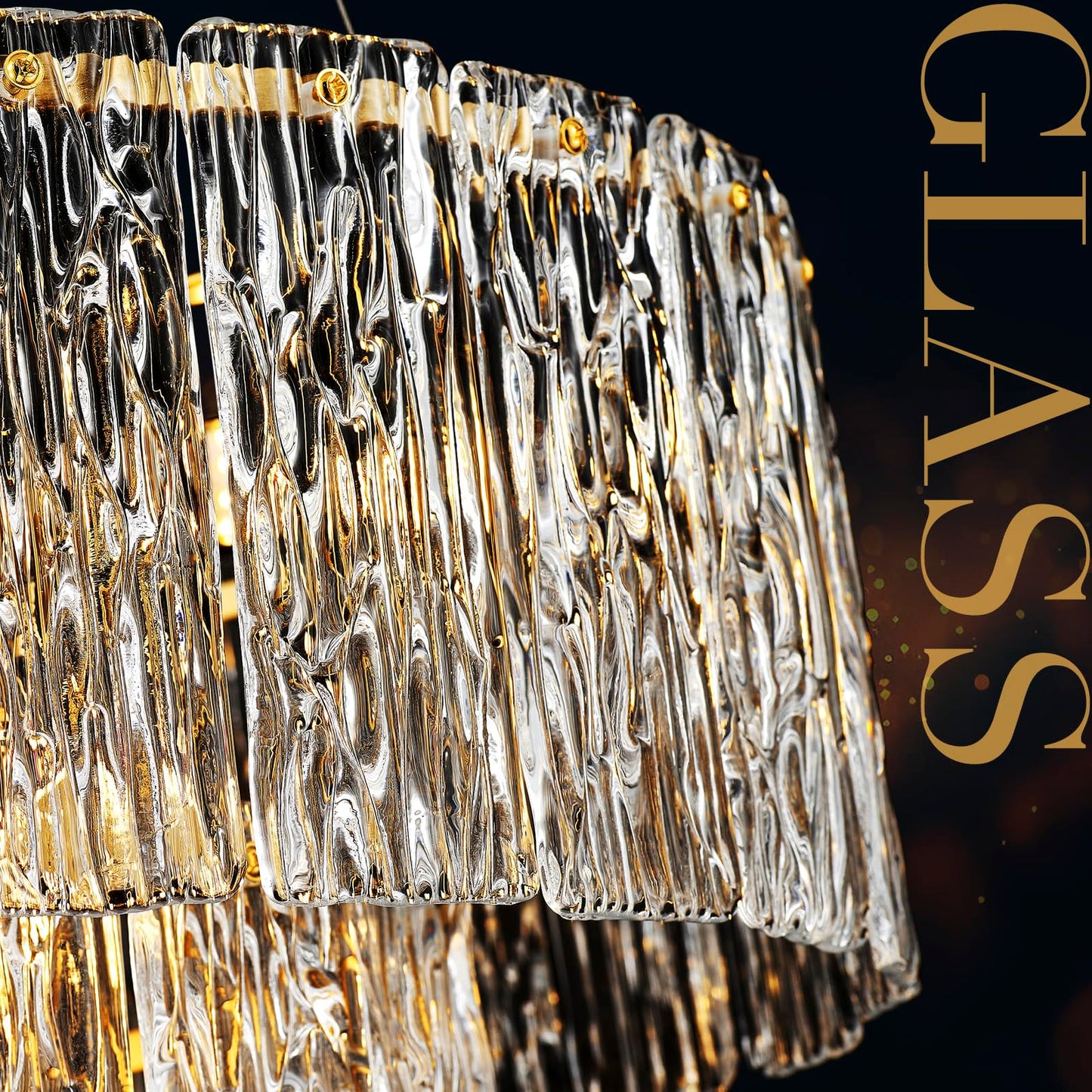 Tunkayli 20" Crystal Chandelier Modern Gold Glass Chandeliers 2-Tier Round Elegant Luxury Lighting 6-Light Drum Crystal Chandelier for Dining Room Kitchen Restaurant Foyer Bedroom Living Room