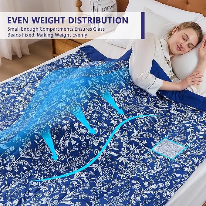 yescool Weighted Blanket for Adults (20 lbs, 48" x 72", Indigo) Cooling Heavy Blanket for Sleeping Perfect for 140-160 lbs, Twin Size Breathable Blanket with Premium Glass Bead, Machine Washable