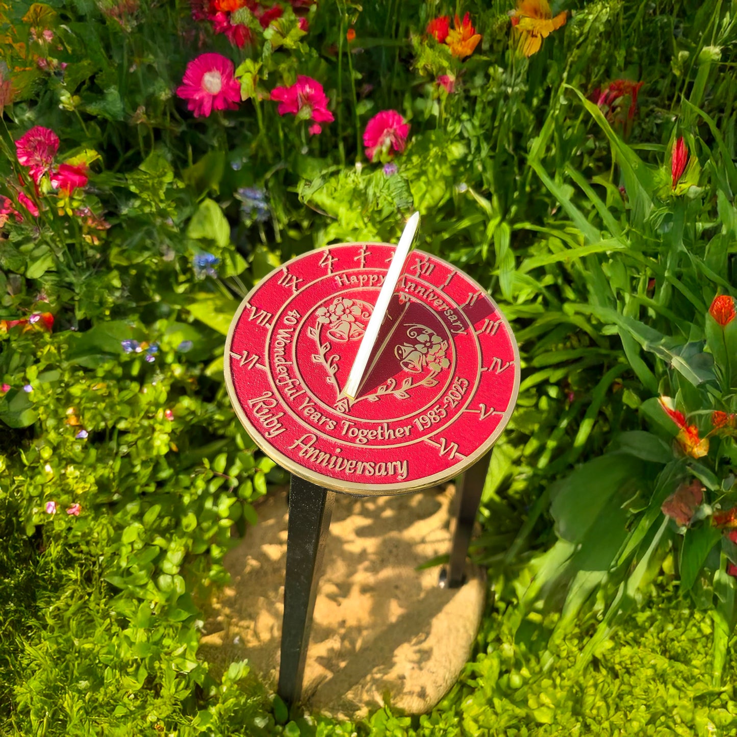Anniversary Sundial Gift for 40th Ruby Wedding Anniversary in 2025 - Recycled Metal Home Decor Or Garden Present Idea - Handmade in UK for Him, Her Parents Or Couples 40 Year Celebration
