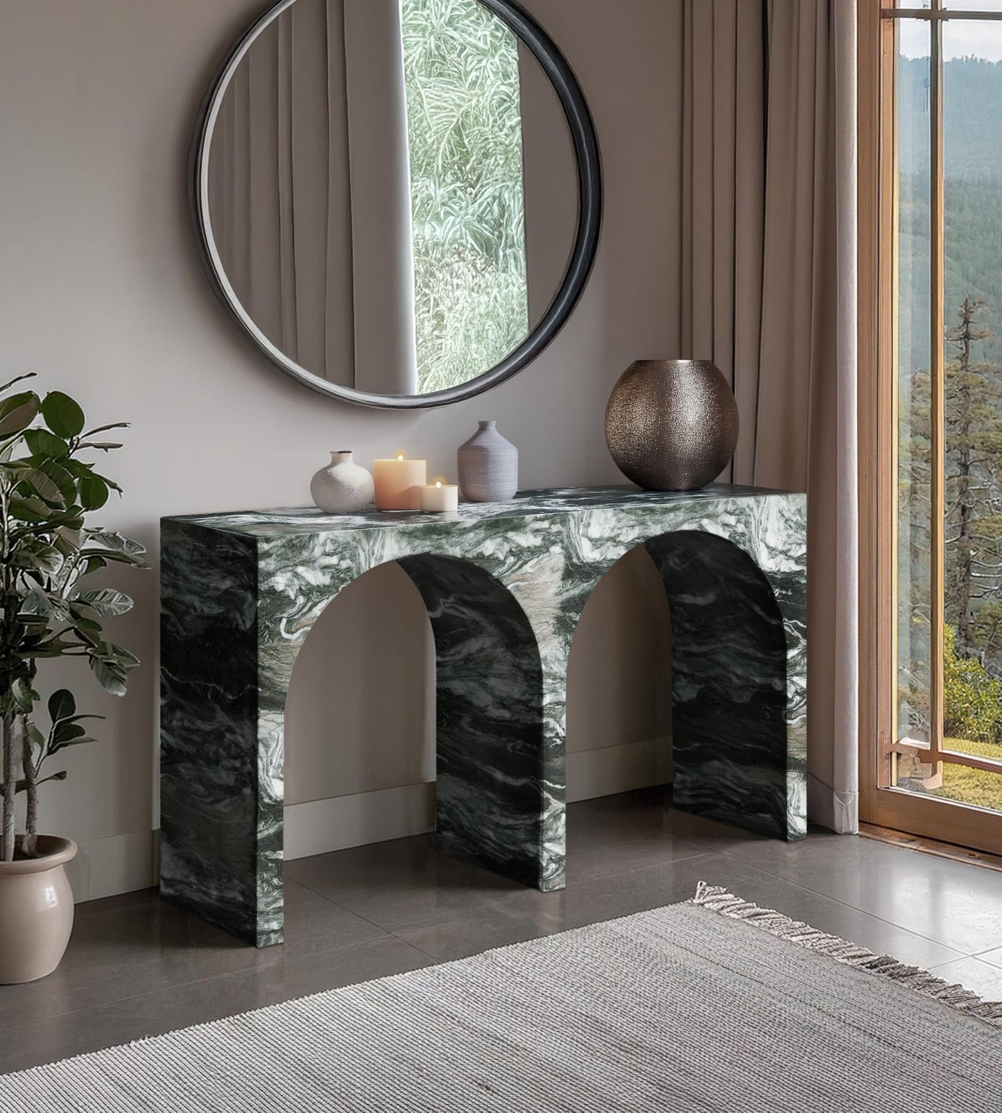 Meridian Furniture Faenza Green Marble Finish Console Table
