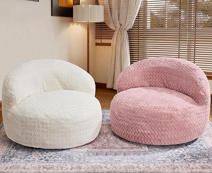 Hobestluk Bean Bag Chair Giant Bean Bag Chairs for Adults Big Bean Bag Chair with Memory Foam Filler Adults Large Beanbag with Faux Fur Cover for Bedroom (Chevron Pink,Oversize)