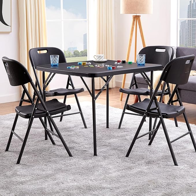 VECELO 5 Piece Folding Card Table Square and Chairs Set, Plastic Tabletop & Seat, Foldable & Portable for Indoor Outdoor U...