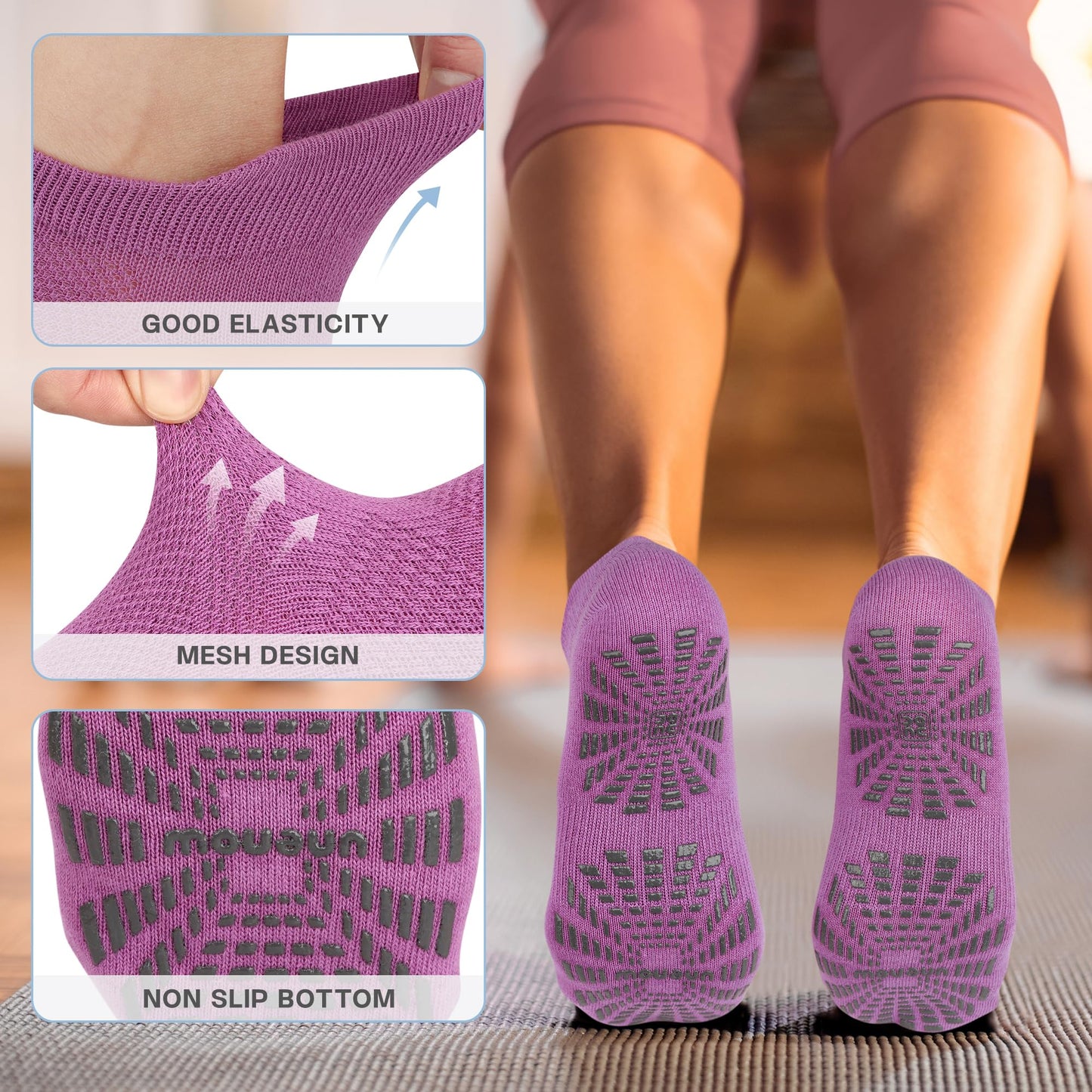 unenow 5 Pairs Pilates Socks for Women Non Slip Socks with Grips for Yoga Hospital Barre Barefoot
