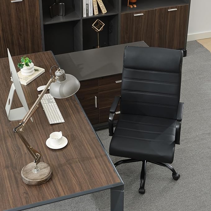BOWTHY Office Desk Chair,Modern Conference Room Chairs,High Back Ergonomic Home ofiice Chair,Adjustable Height Swivel Executive Computer Chair with Padded Seat and Armrest (Pure Black)