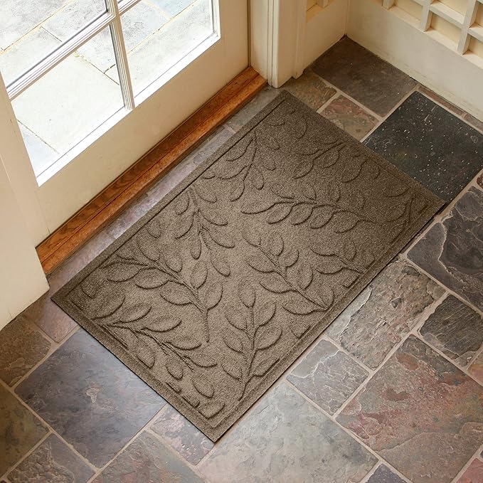WaterHog Indoor Outdoor Welcome Mat - Door Entry Mat & Front Door Rug, Water-Resistant Construction Built for Busy Entryways, Garage, Mudroom and Hallways, Brittney Leaf Collection, Camel, 2' x 3'