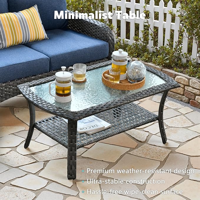 CAODOC 2 Pack Wicker Patio Furniture Chairs,Outdoor Rattan Chairs with Armrest Support 250 lb,Blue