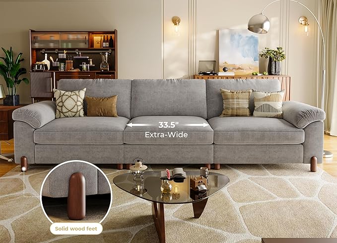 SITJOY 118" Oversized Sectional Couches for Living Room, Extra Large Deep Seat Modular Sofa with Washable Covers, Wide Couch, 3 Seater Couch, Chenille in Light Gray