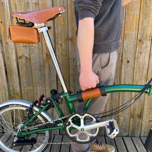 Leather Carry Handle for Brompton bicycle - Full grain leather, handle for carrying Brompton folding bike (Black)