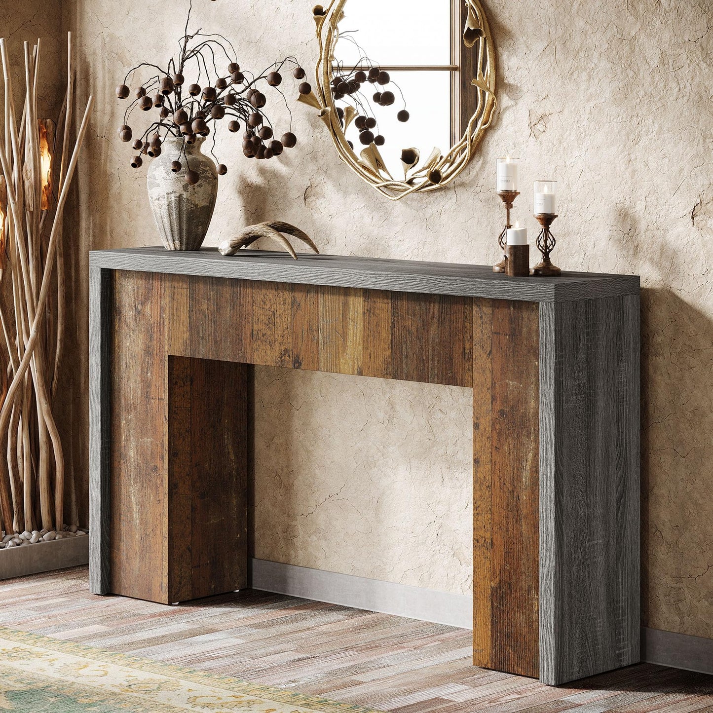 Tribesigns 55-Inch Console Entry Table, Farmhouse Sofa Table Behind Couch with Dual-Tone Design, Accent Foyer Furniture for Hallway, Entrance, Living Room