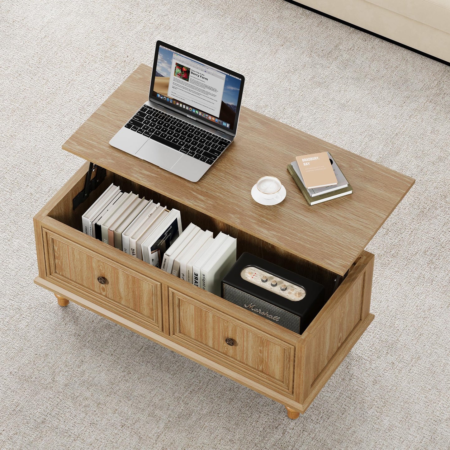 MAHYIZYI 39" Lift Top Coffee Table for Hidden Compartment, Wood Coffee Tables with Shelf, Farmhouse Rectangular Center Table Dining Table for Living Room Home Office Small Space (Natural)