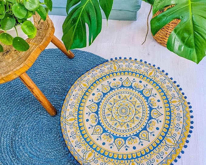 Boho Floor Pillow Cover Round Moroccan Large Pouf Ottoman Room Décor Cushion for Meditation Yoga and Boho Chic Bohemian Furniture Perfect for Living Room, Bedroom, Nursary or Children Room Unstuffed