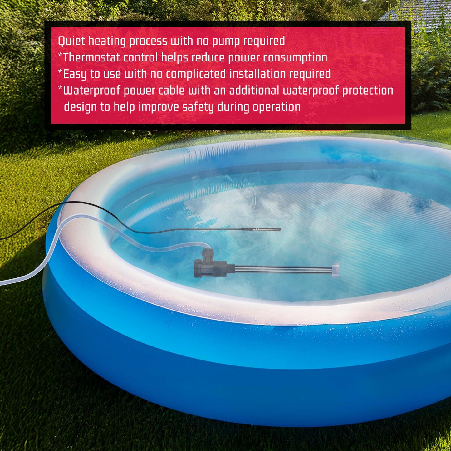 YLboyLIAN 240V 3000W Titanium Immersion Pool & Bathtub Water Heater Portable Electric Submersible Heater with Thermostat & GFCI for baptismal, Inflatable Pool, Above Ground Pool, Baptistry & Hot Tub