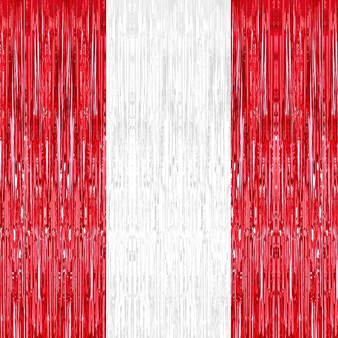 KatchOn, Red and White Streamers - 3.2x8 Ft, Pack of 3 | Red and White Fringe Curtain for Valentines Day Decorations | Fri...