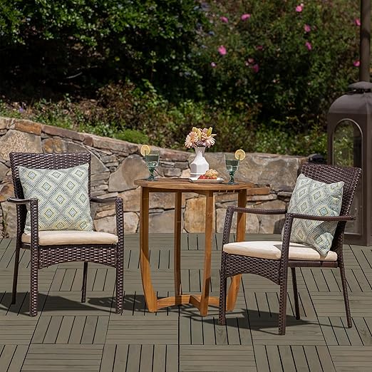 VICTORY RELAX Acacia Wood Decking Tiles 27PCS - Easy Snap Interlocking Deck Tiles for Patio Poolside Balcony Decor - All Weather Waterproof Flooring for Indoor & Outdoor (Round Joints)